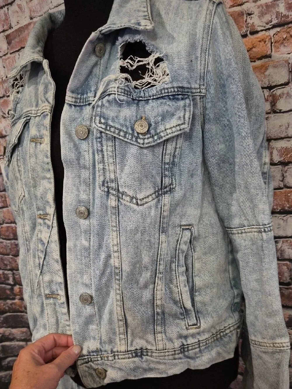 Free People Light Blue Distressed Denim Jacket